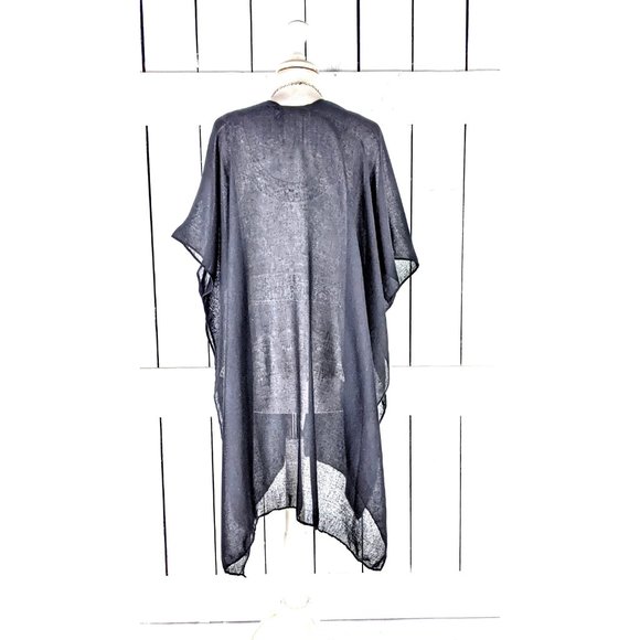 Solid black sheer gauzy cotton kimono cardigan cover up - Picture 4 of 5